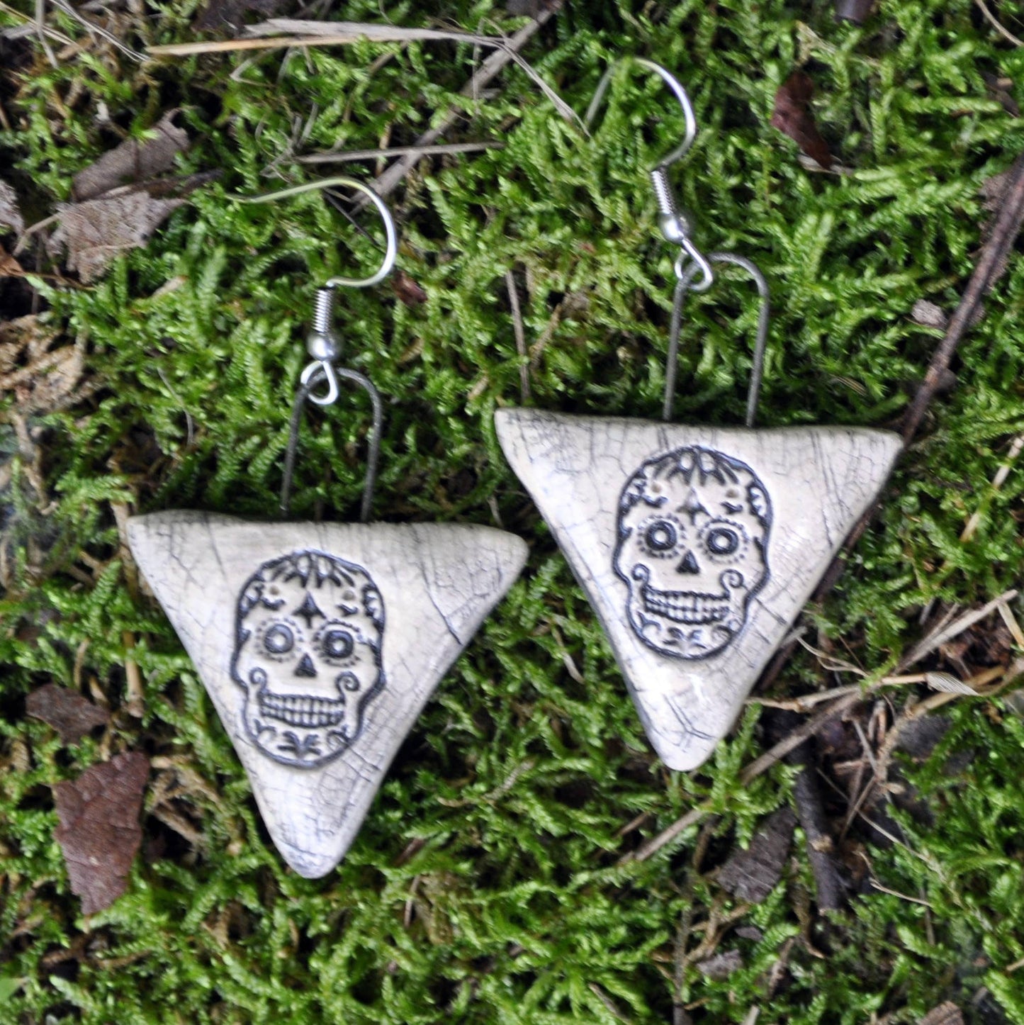 Earrings, Sugar Skull, Day of the Dead, USA, fired pottery
