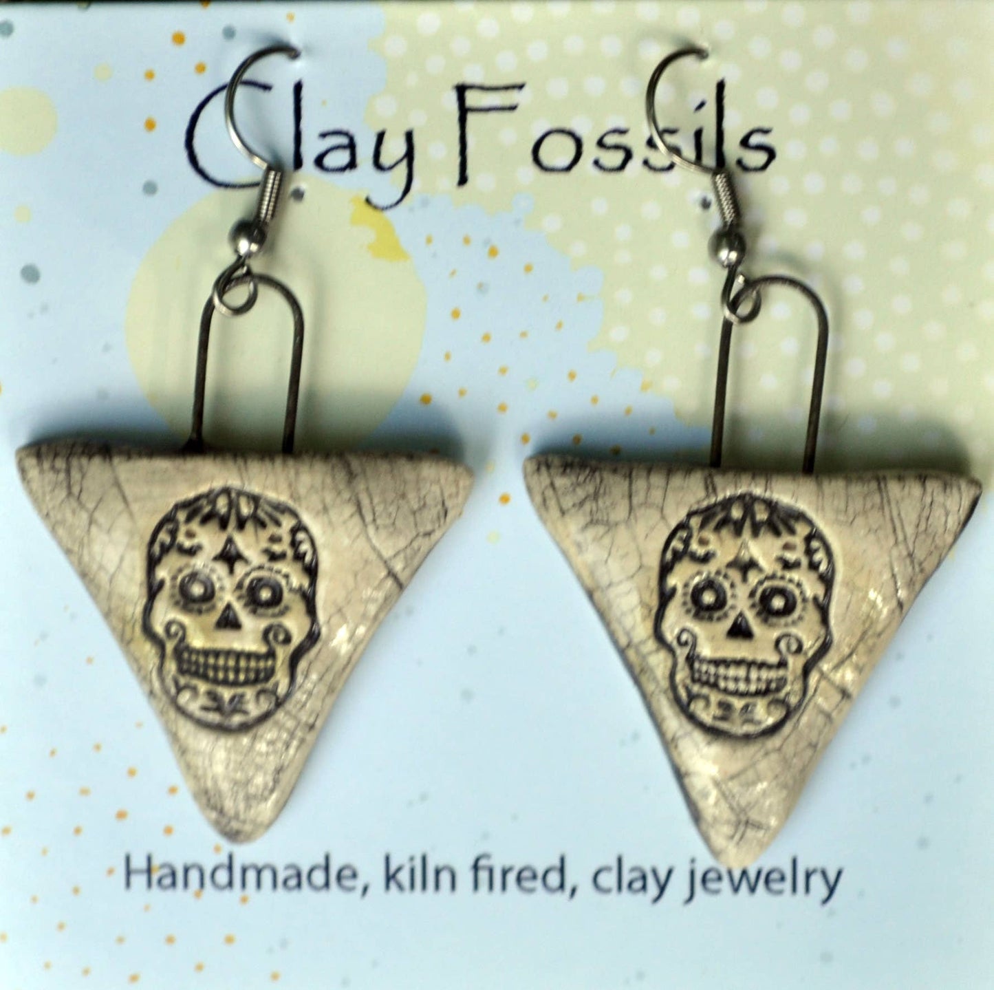 Earrings, Sugar Skull, Day of the Dead, USA, fired pottery