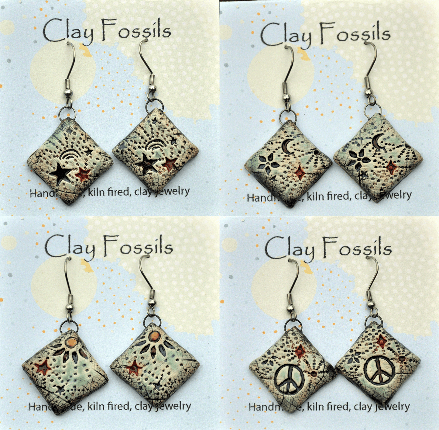 Earrings, Moon and Stars, cosmic, clay, USA
handmade