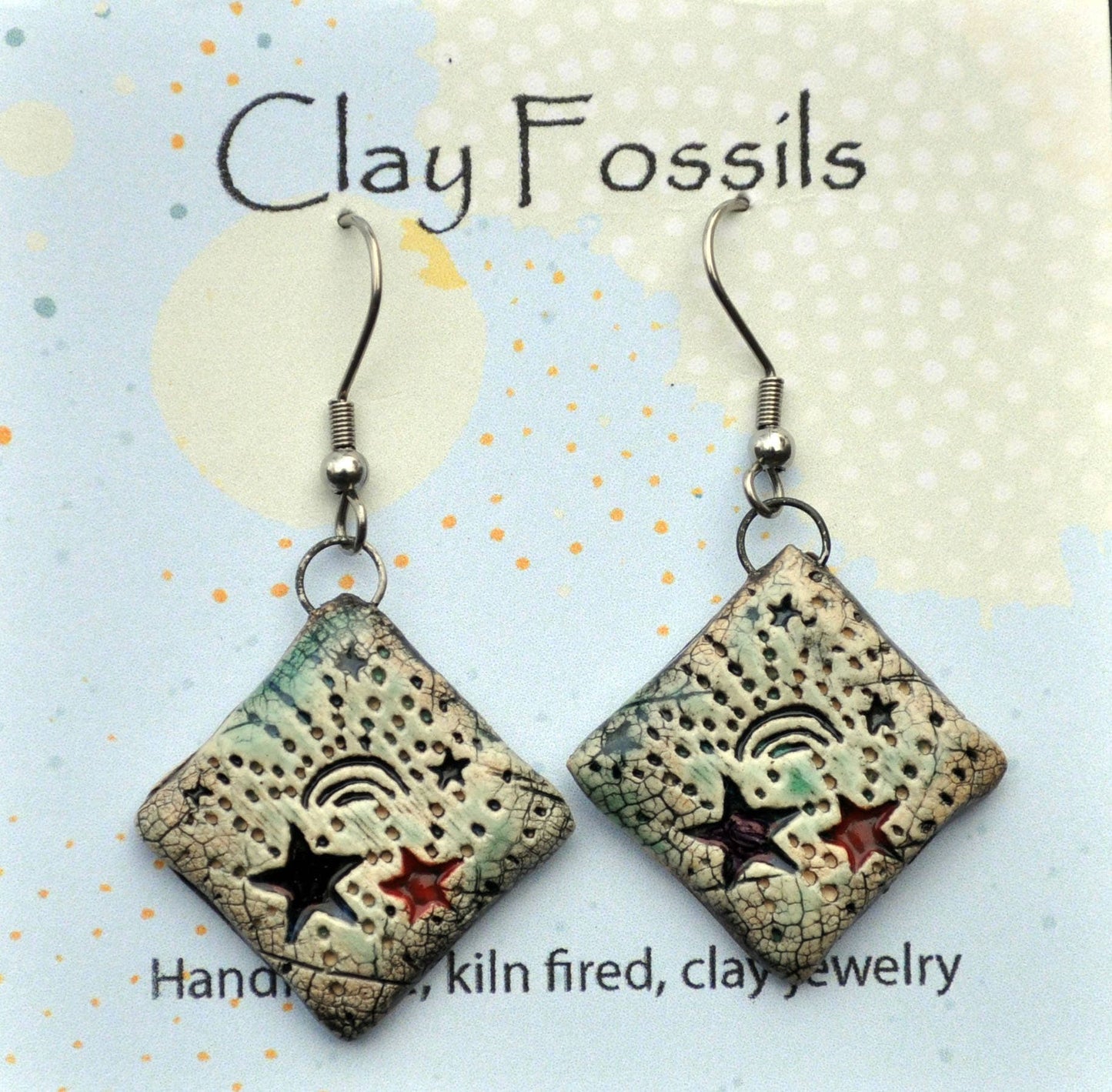 Earrings, Cosmic Peace, fired ceramic clay, USA
handmade