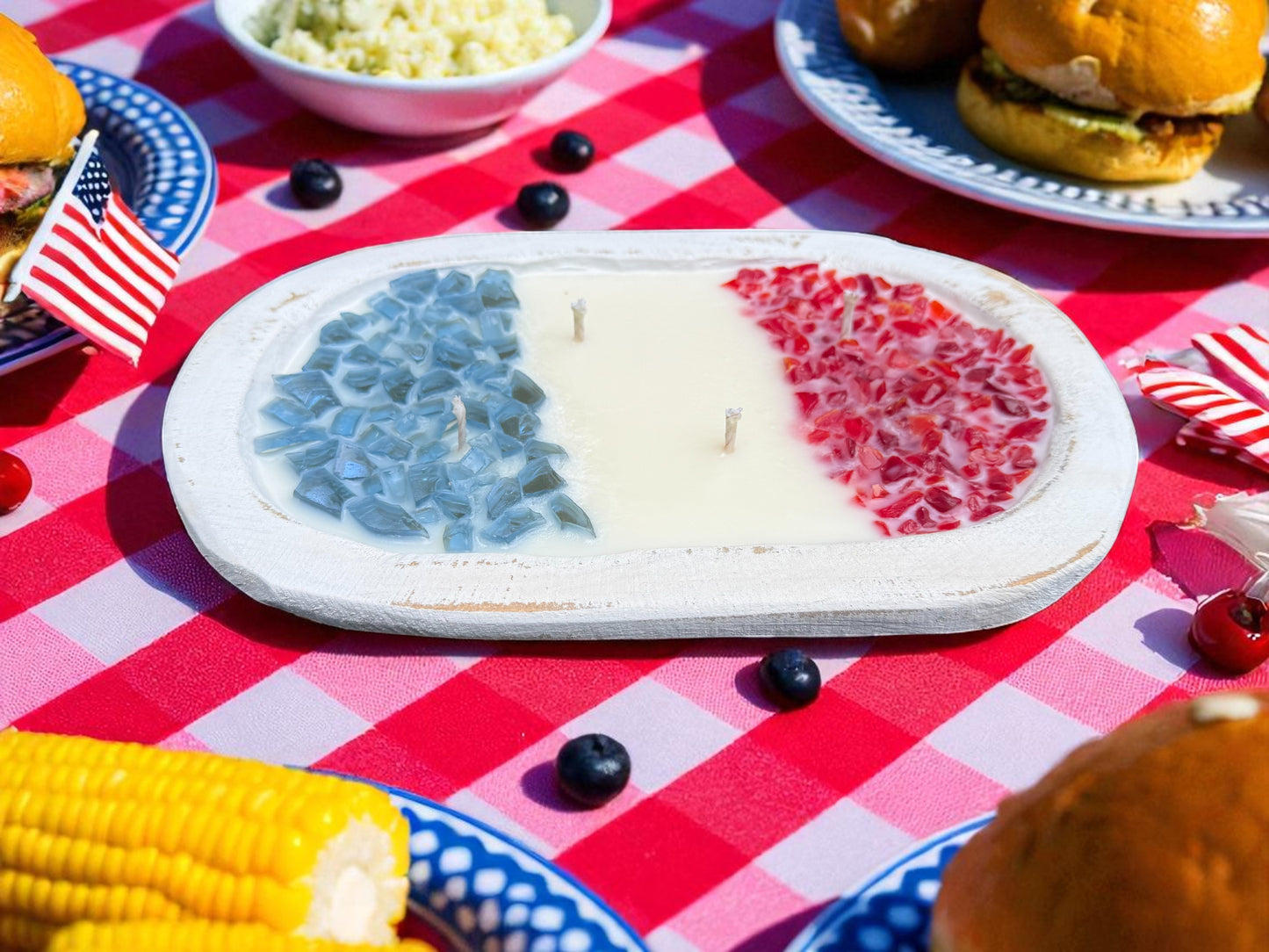 Fire Glass Dough Bowl Soy Candle | Patriotic Theme | USA Candle | 20% OFF