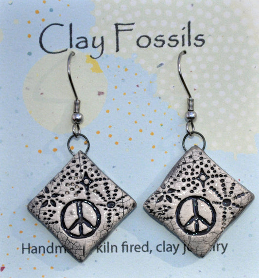 Earrings, Cosmic Peace, fired ceramic clay, USA
handmade 