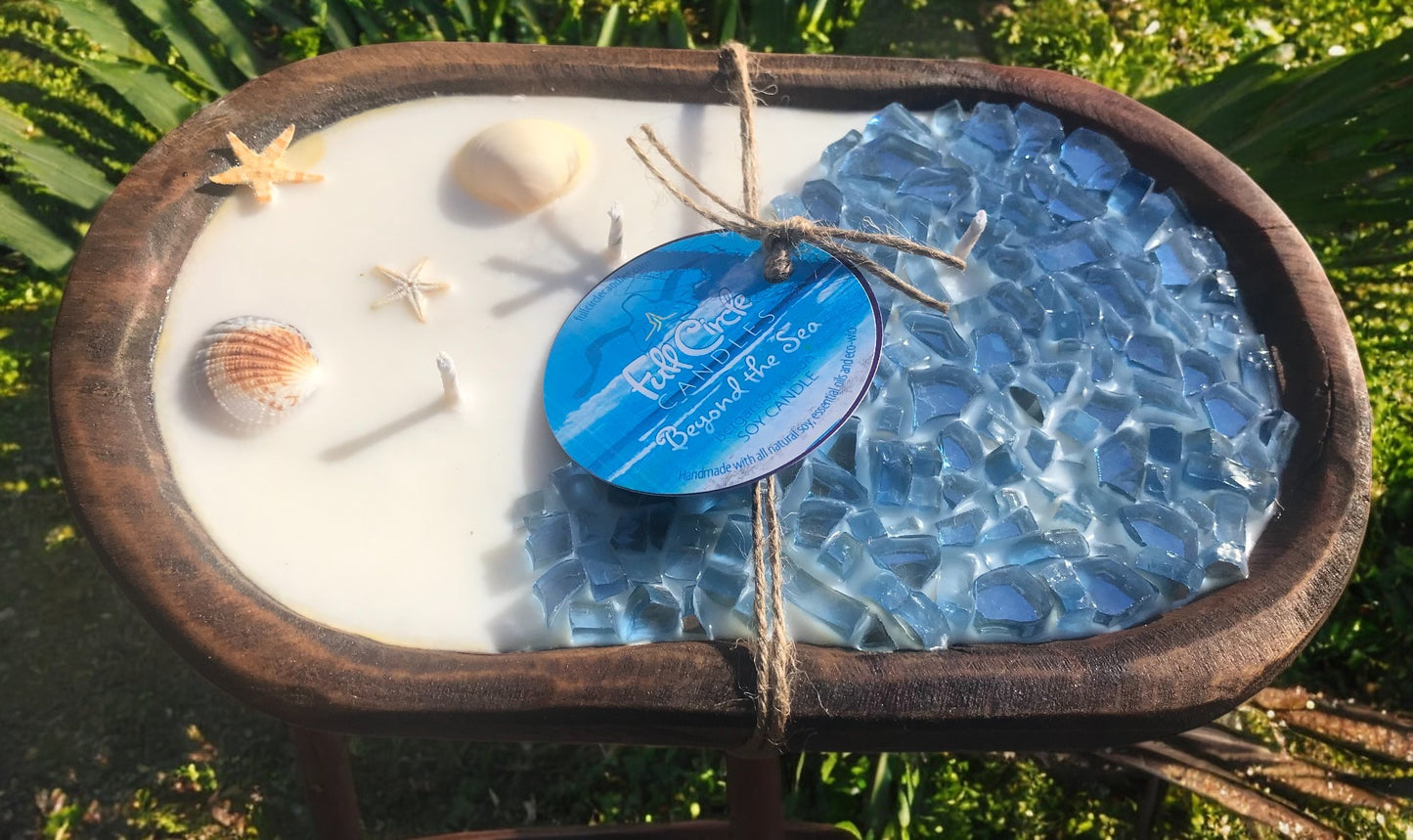 Coastal/Beach themed Fire Glass Dough Bowl Candle | Soy Candle | Pick Glass Color and Scent |