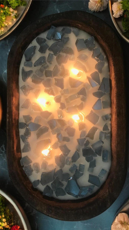 Coastal/Beach themed Fire Glass Dough Bowl Candle | Soy Candle | Pick Glass Color and Scent |
