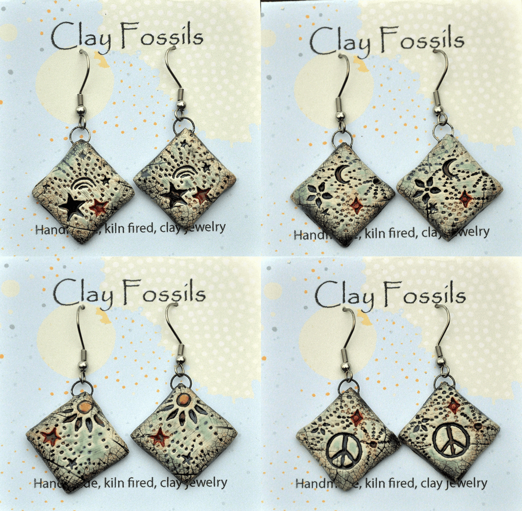Earrings, Moon and Stars, cosmic, clay, USA
handmade 
