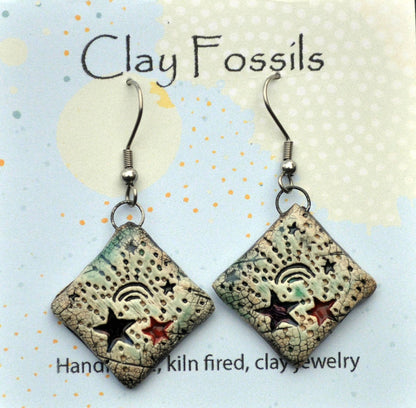 Earrings, Cosmic Peace, fired ceramic clay, USA
handmade 