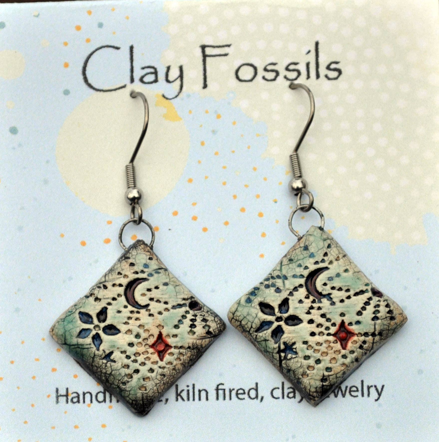 Earrings, Cosmic Peace, fired ceramic clay, USA
handmade 