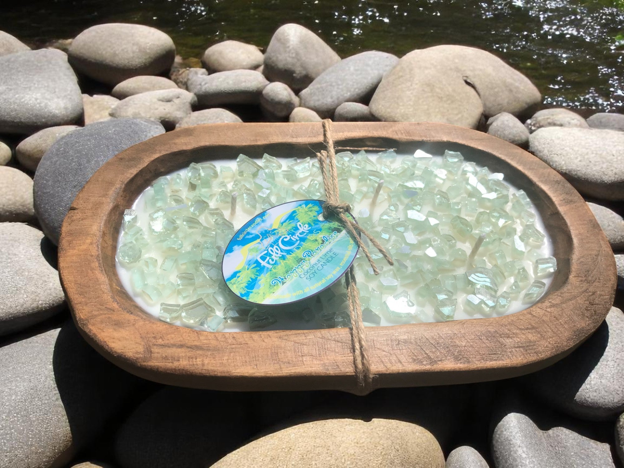 Fire Glass Wooden Dough Bowl Soy Candle | Pick Glass Color and Scent | Floral/Herb Scents