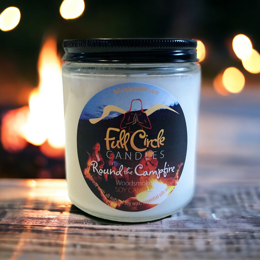 Woodsmoke Scented Soy Candle | Round the Campfire | Campfire Candle | Full Circle Candles